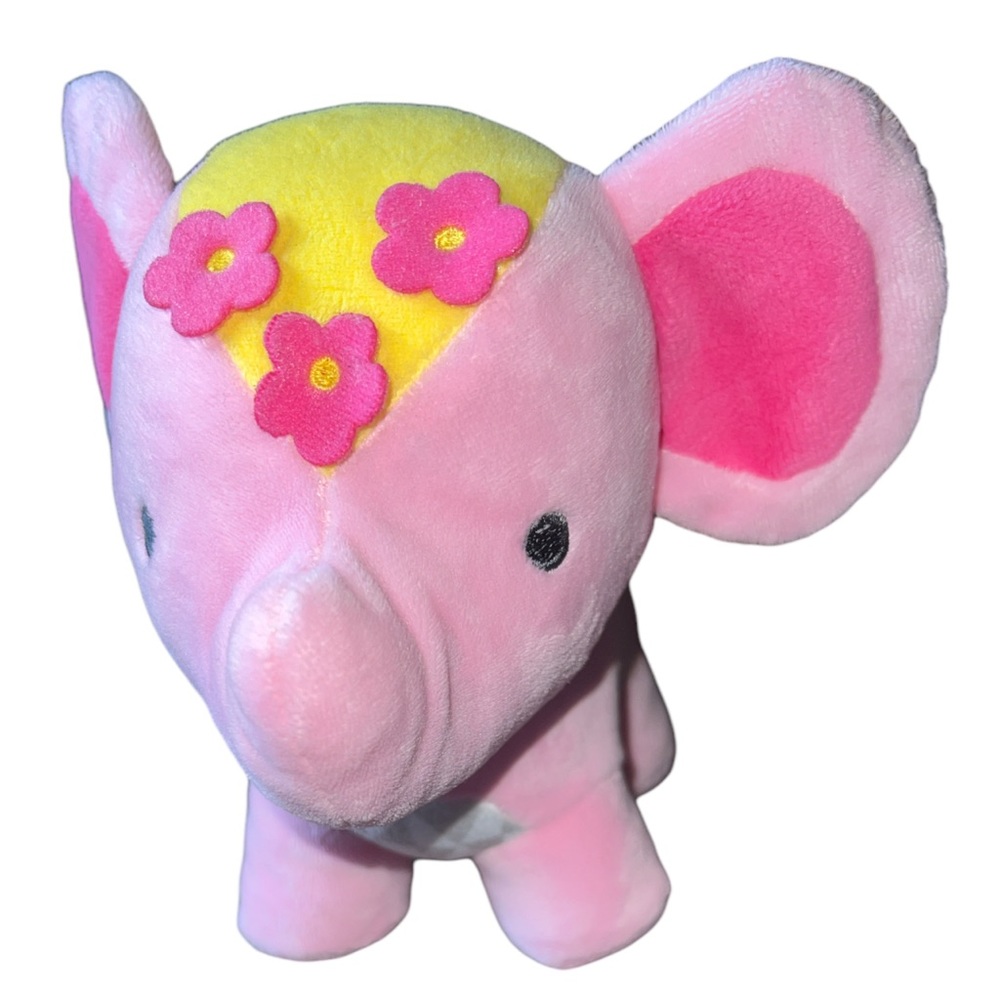 HTF Disney Baby Pink Floral Elephant Rattle Crinkle Ears Stuffed Lovey Plush Toy